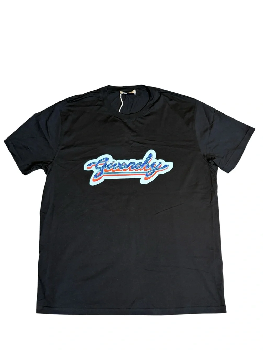 Givenchy Black Crewneck T-Shirt with Blue and Red Script Logo